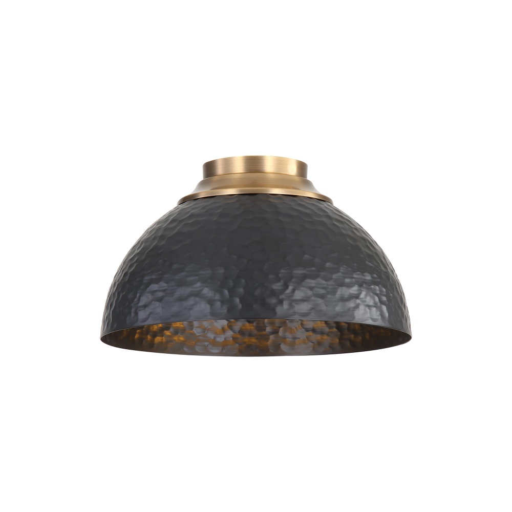 Golden Lighting Shepard 3-light Flush Mount in Modern Brass and Matte Black shade